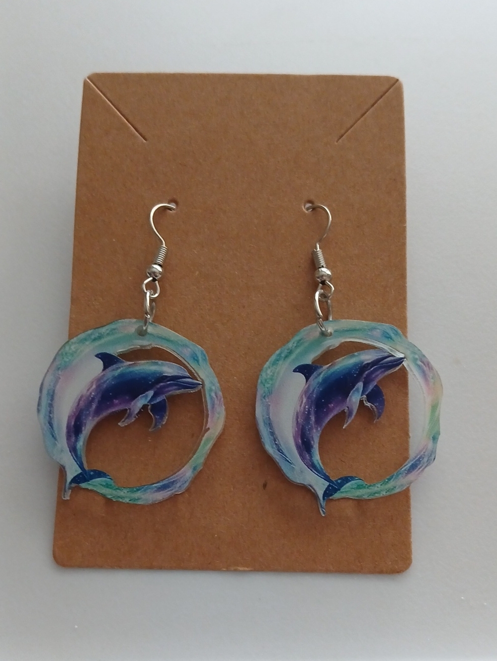 Fashion Jewelry Teal and Purple Dolphin Hoop Earrings